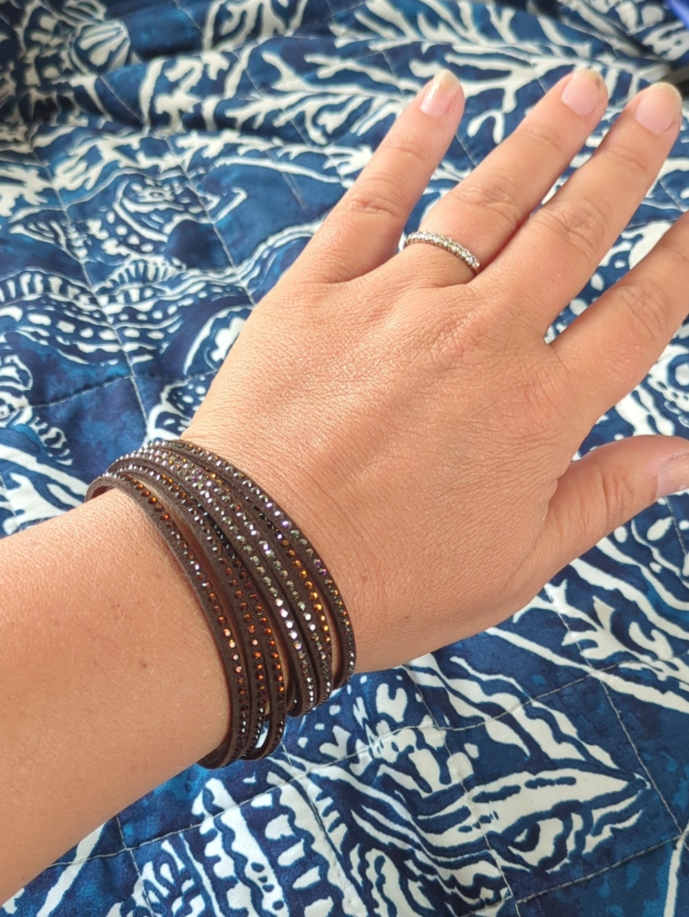 Multi-Row Brown Crystal Wrap Bracelet - Unbranded